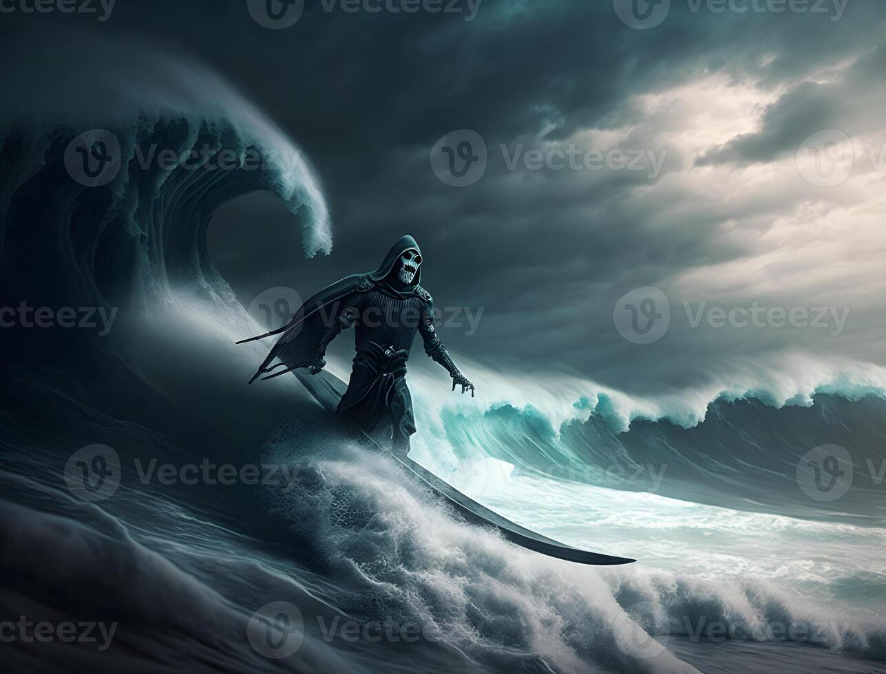 grim reaper surfing the seas, sea ghosts, haunted seas, photo