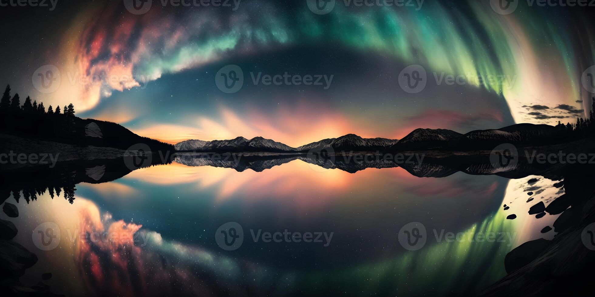 aurora over a calm lake, photo
