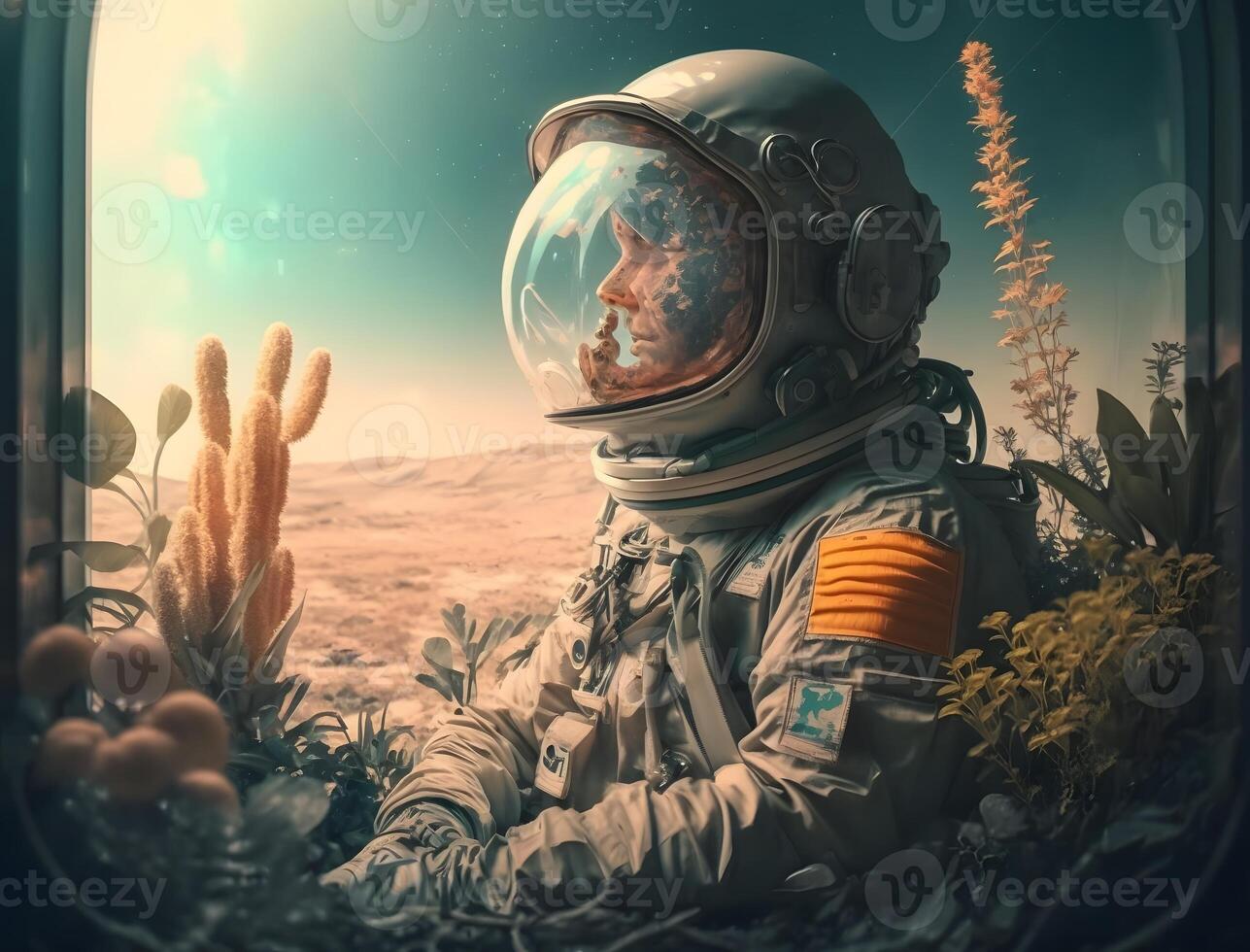 astronaut gardening on mars, photo