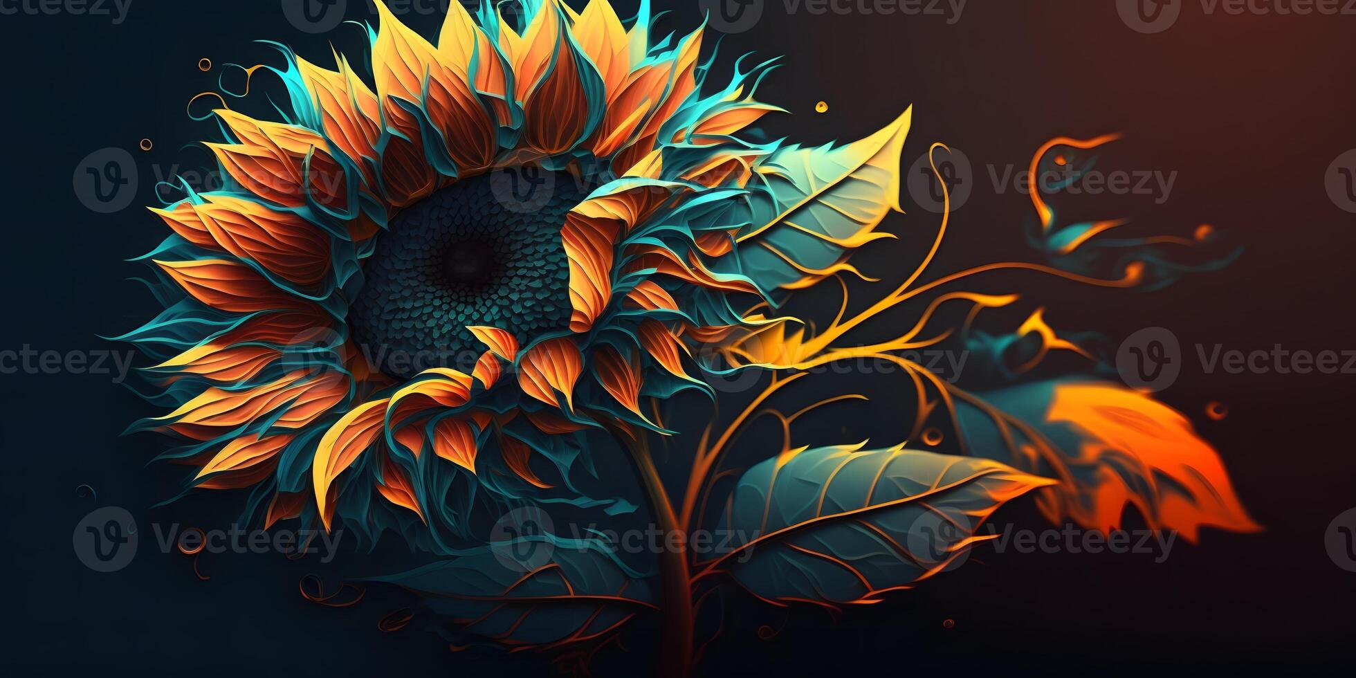 girasol cabeza ilustración, girasol fondo de pantalla, ai generado foto