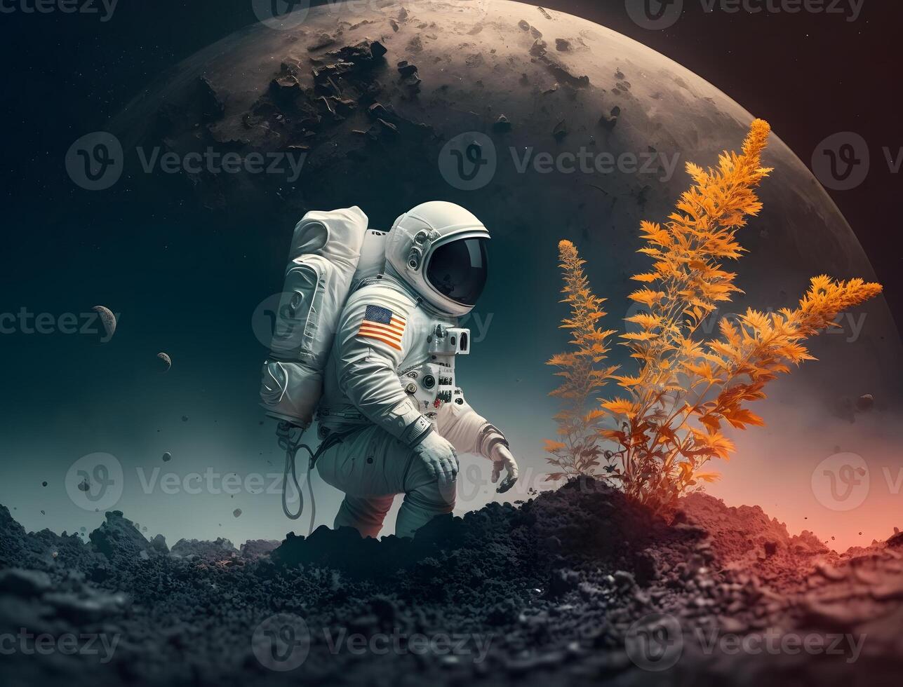 astronaut gardening on mars, photo