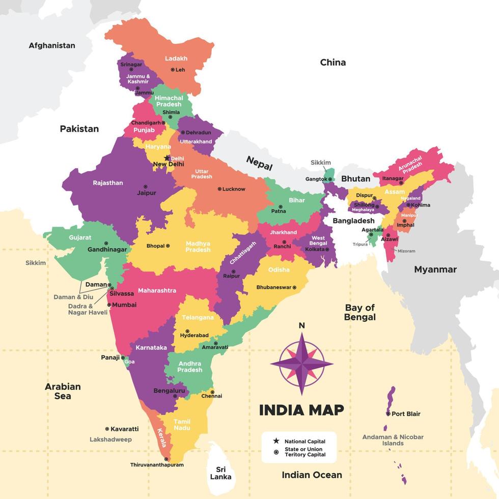 India mapa con rodeando fronteras vector