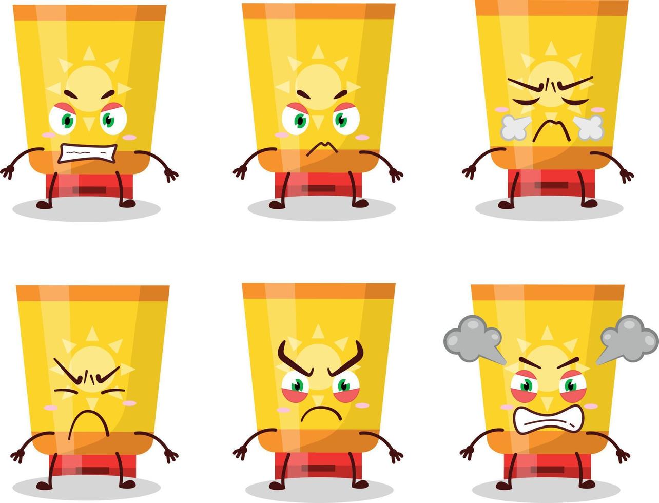 Sun block cartoon character with various angry expressions vector