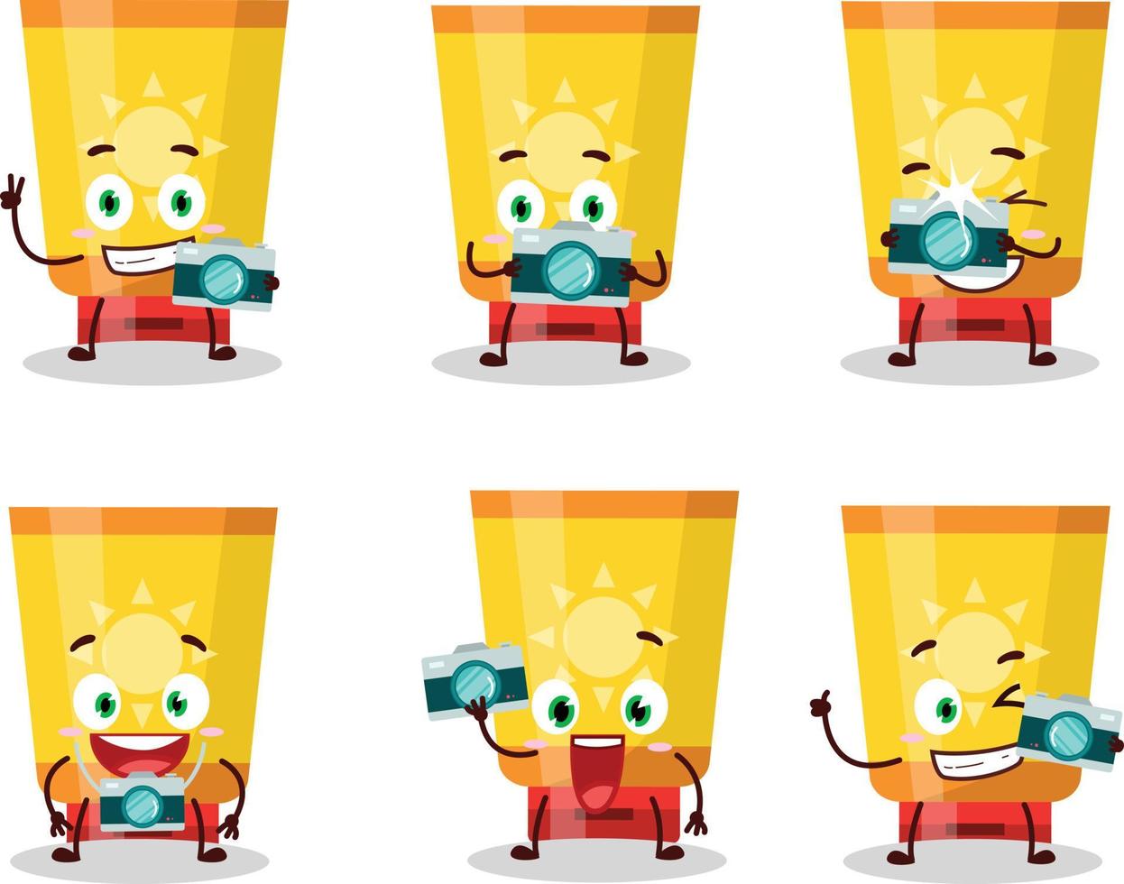 Photographer profession emoticon with sun block cartoon character vector