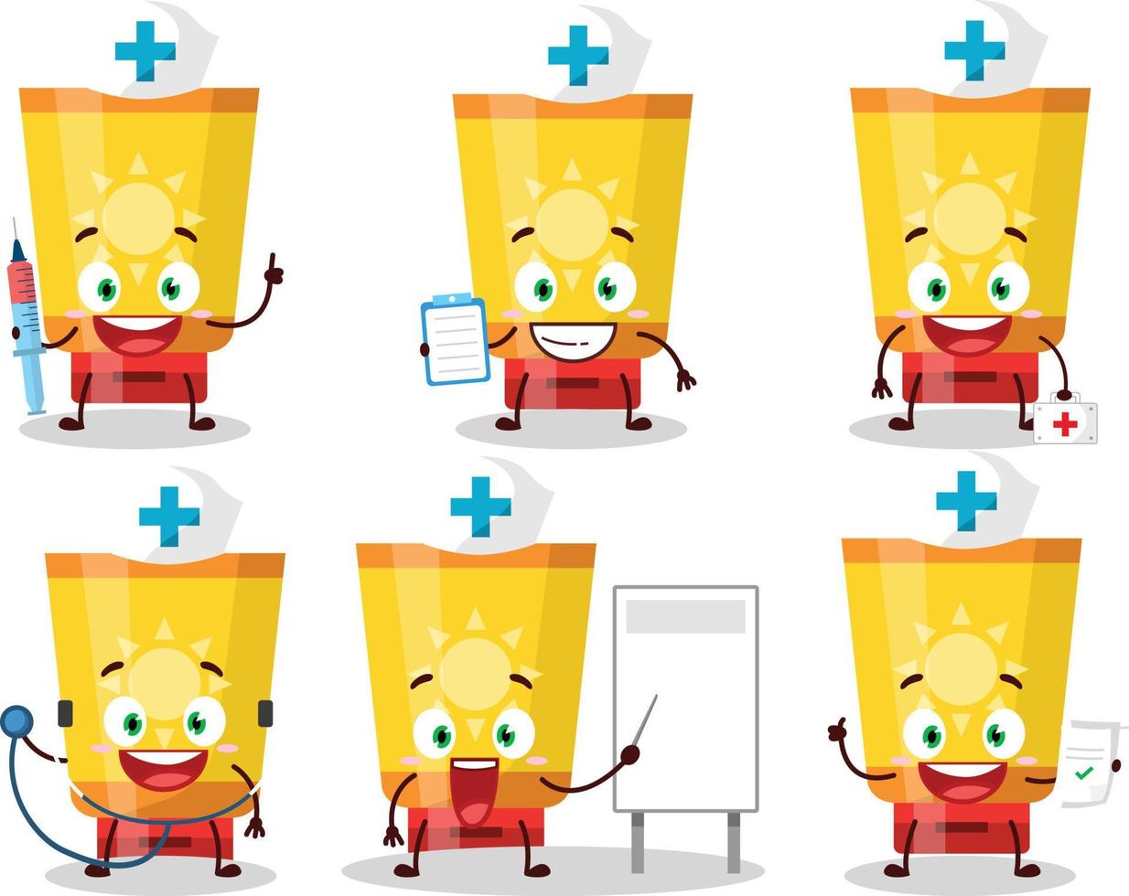 médico profesión emoticon con Dom bloquear dibujos animados personaje vector