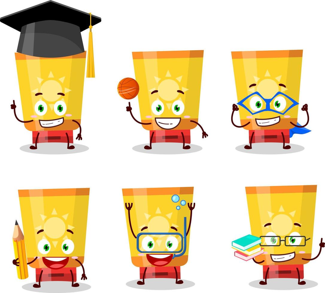 School student of sun block cartoon character with various expressions vector