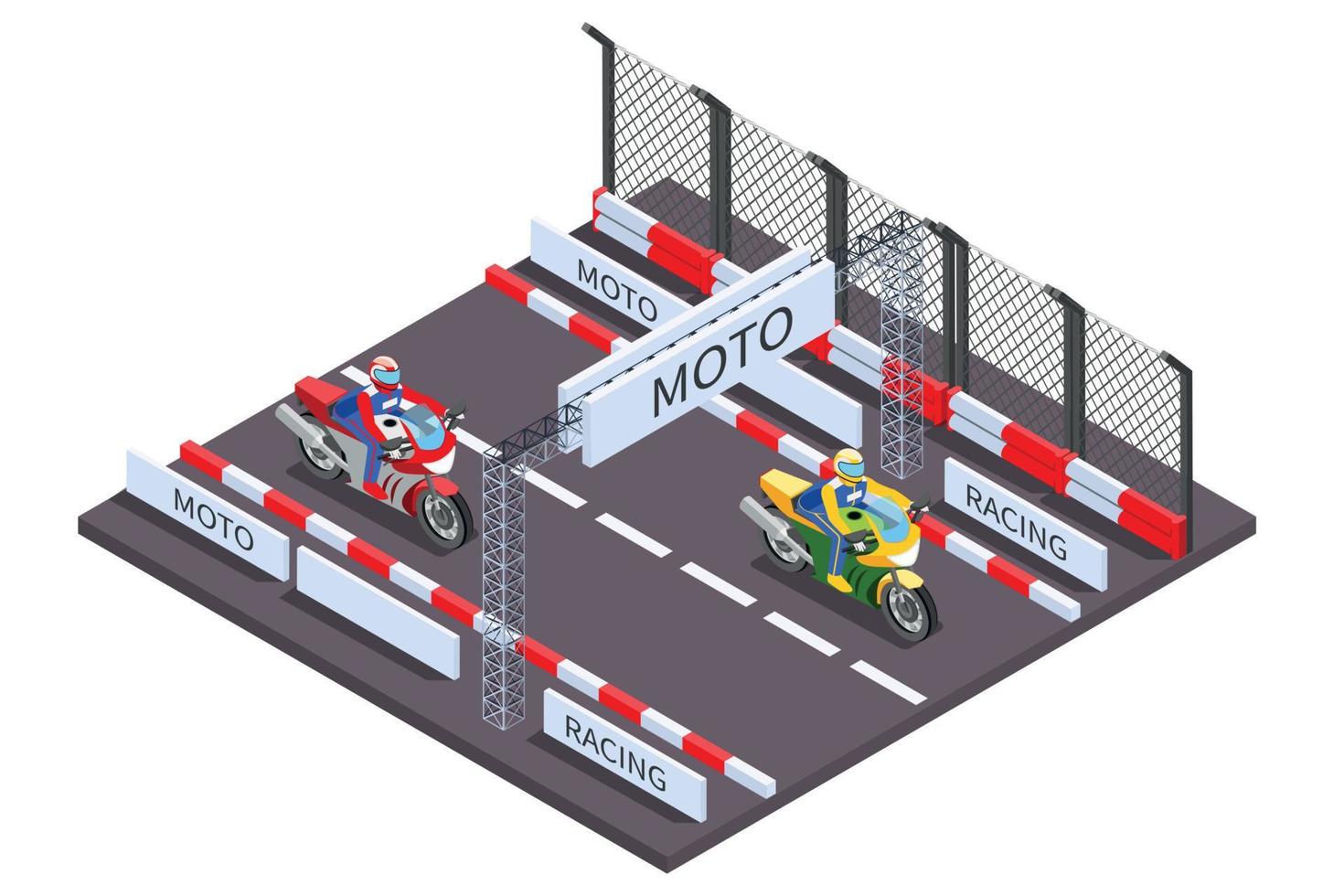 Moto Racing Isometric Composition vector