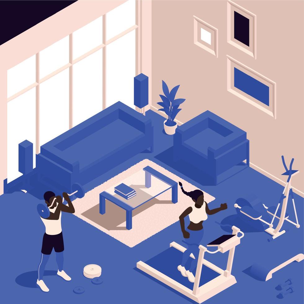 gimnasio en casa isometrico vector