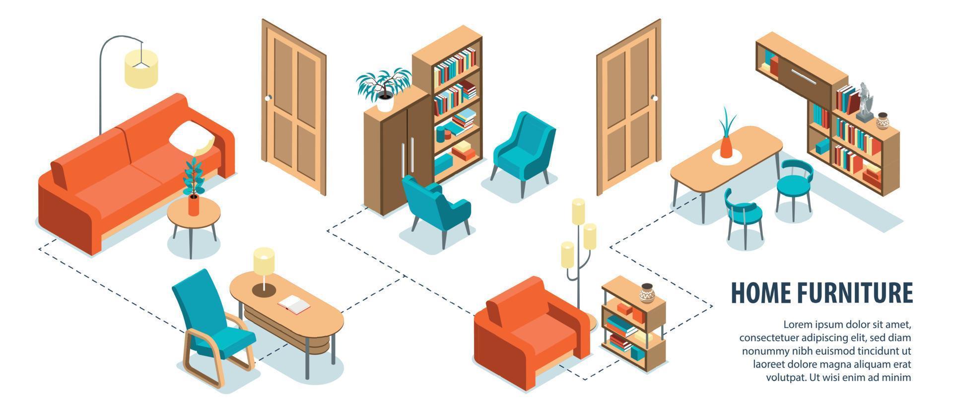 Home Furniture Isometric Infographics vector