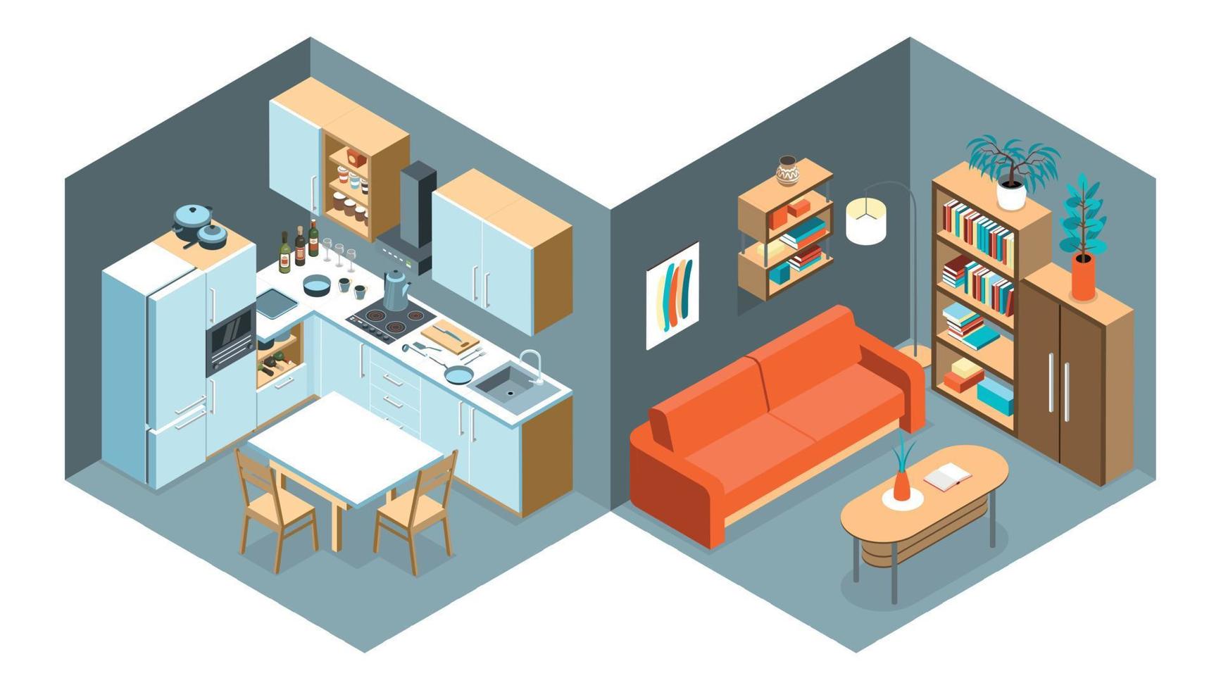 Modern Interior Isometric Composition vector