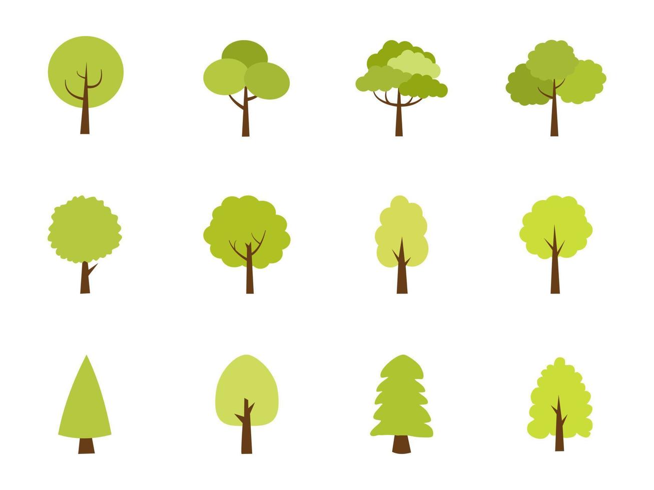 colección de icono de árboles planos. se puede utilizar para ilustrar cualquier tema de naturaleza o estilo de vida saludable. vector