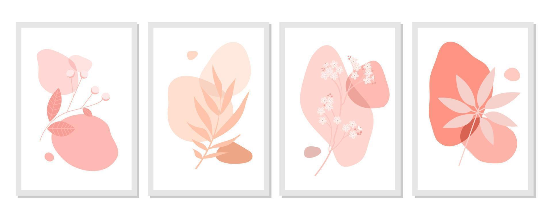 Flower for Spring season wall art vector set. Foliage line art drawing with abstract shape. Abstract Plant Art design for print, cover, wallpaper, Minimal and natural wall art. Vector illustration.