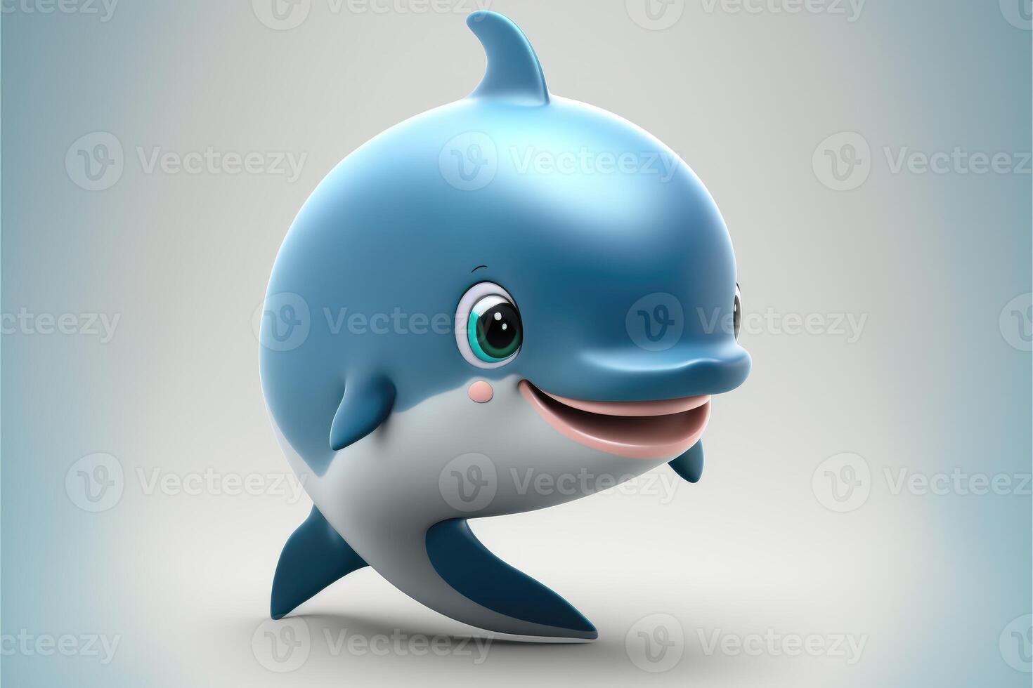 Cute Cartoon Dolphin Character 3D. photo
