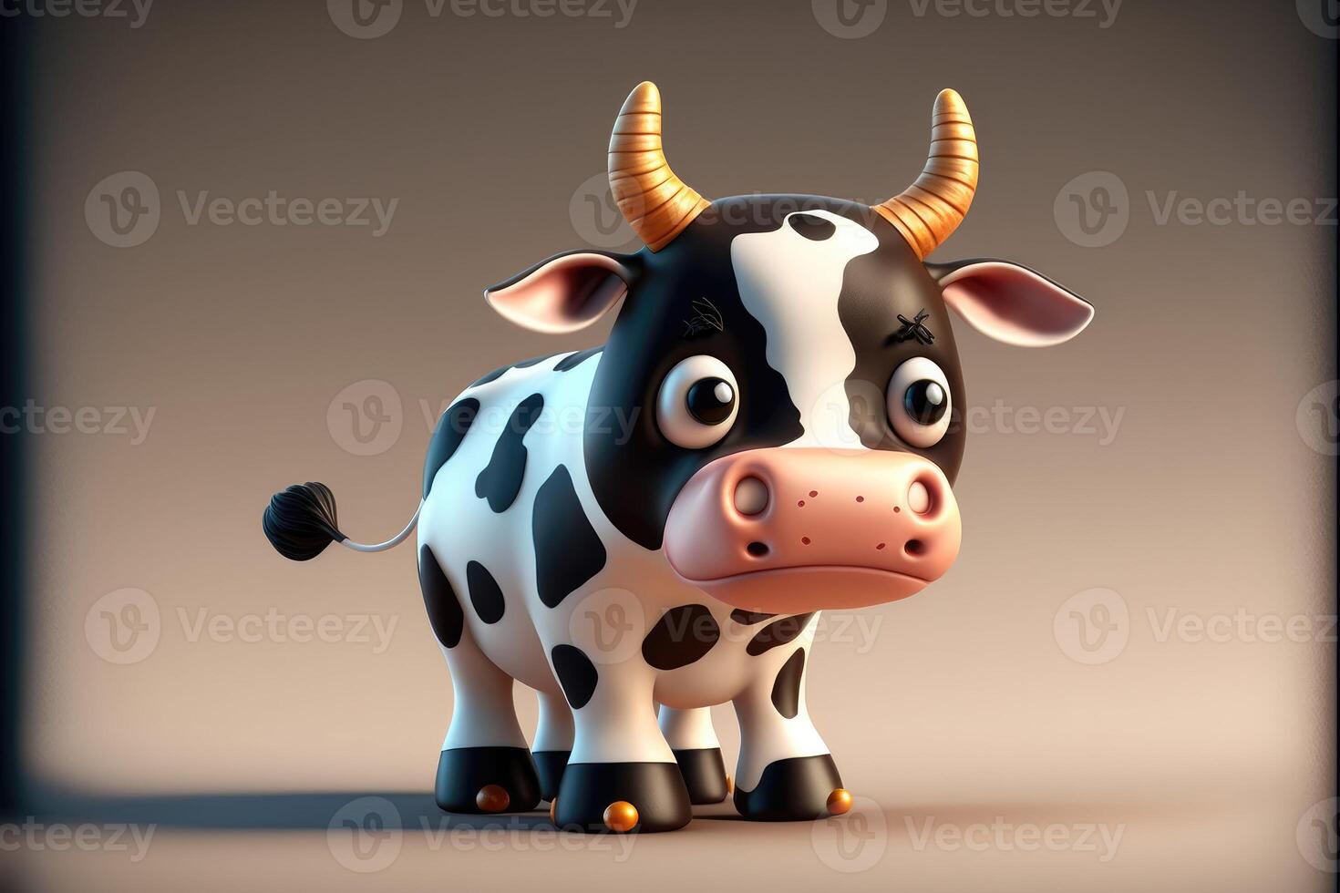 Cute Cartoon Cow Character 3D. photo