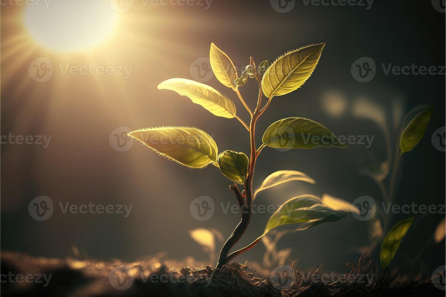 A plant shoot reaching towards the sunlight. photo