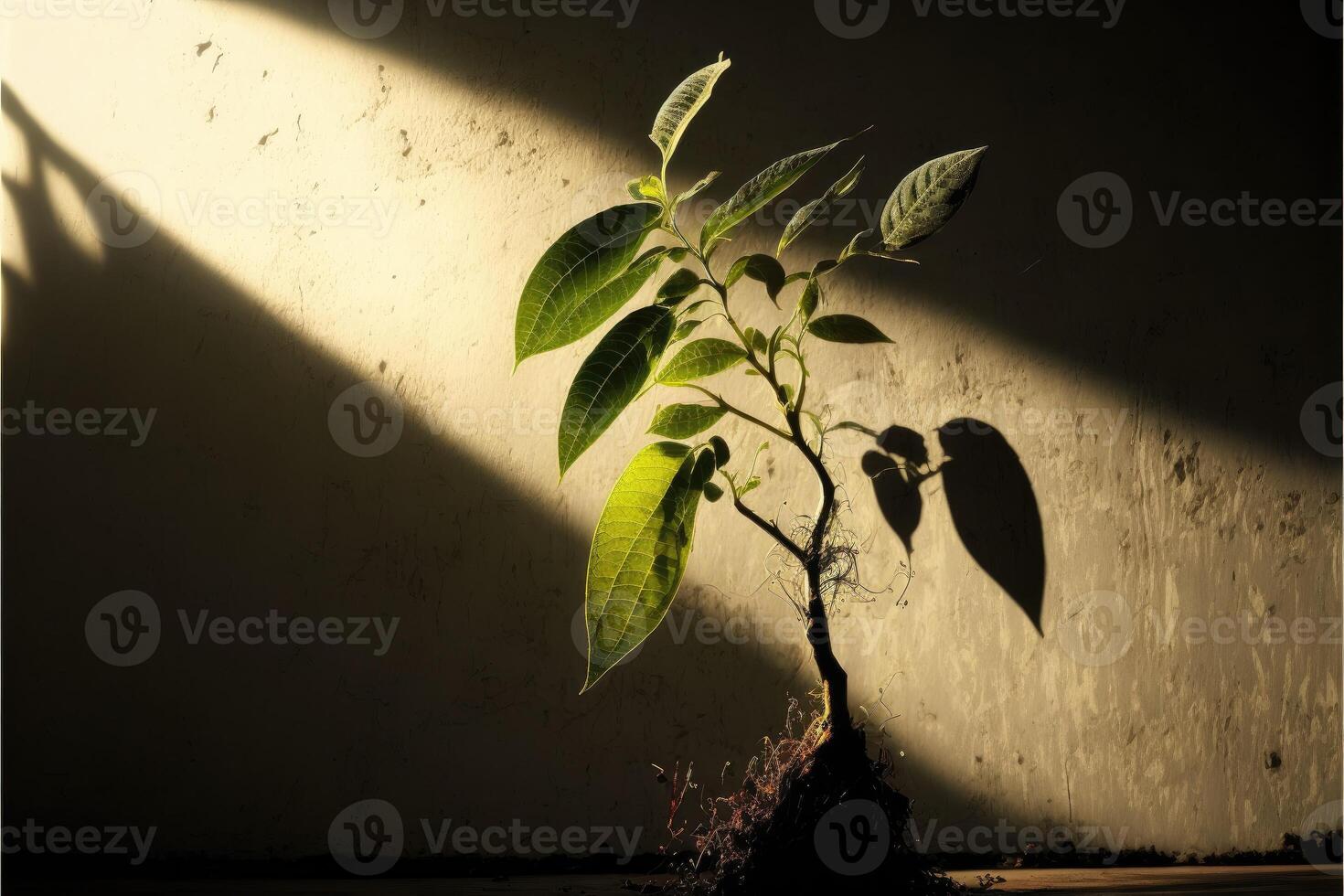 ai generado un planta disparar alcanzando hacia el luz de sol. foto