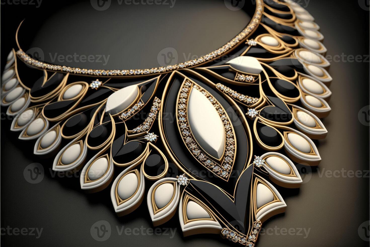 A beautiful necklace adorns the neck. Adding elegance to any outfit. photo