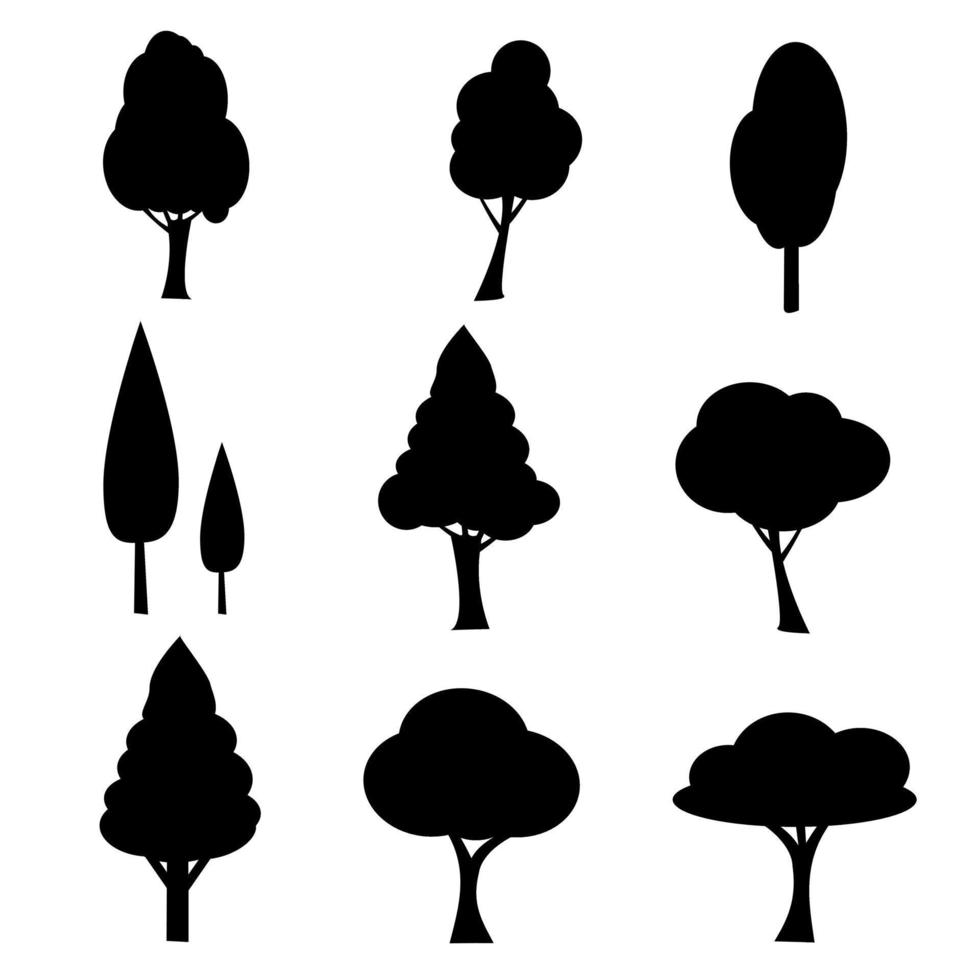 collection silhouette black tree Symbol style and white background. Can be used for your work. vector