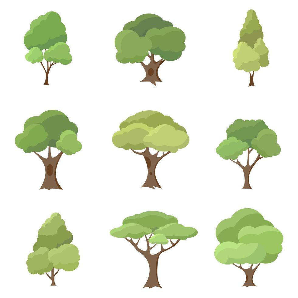 colección de icono de árboles planos. se puede utilizar para ilustrar cualquier tema de naturaleza o estilo de vida saludable. vector