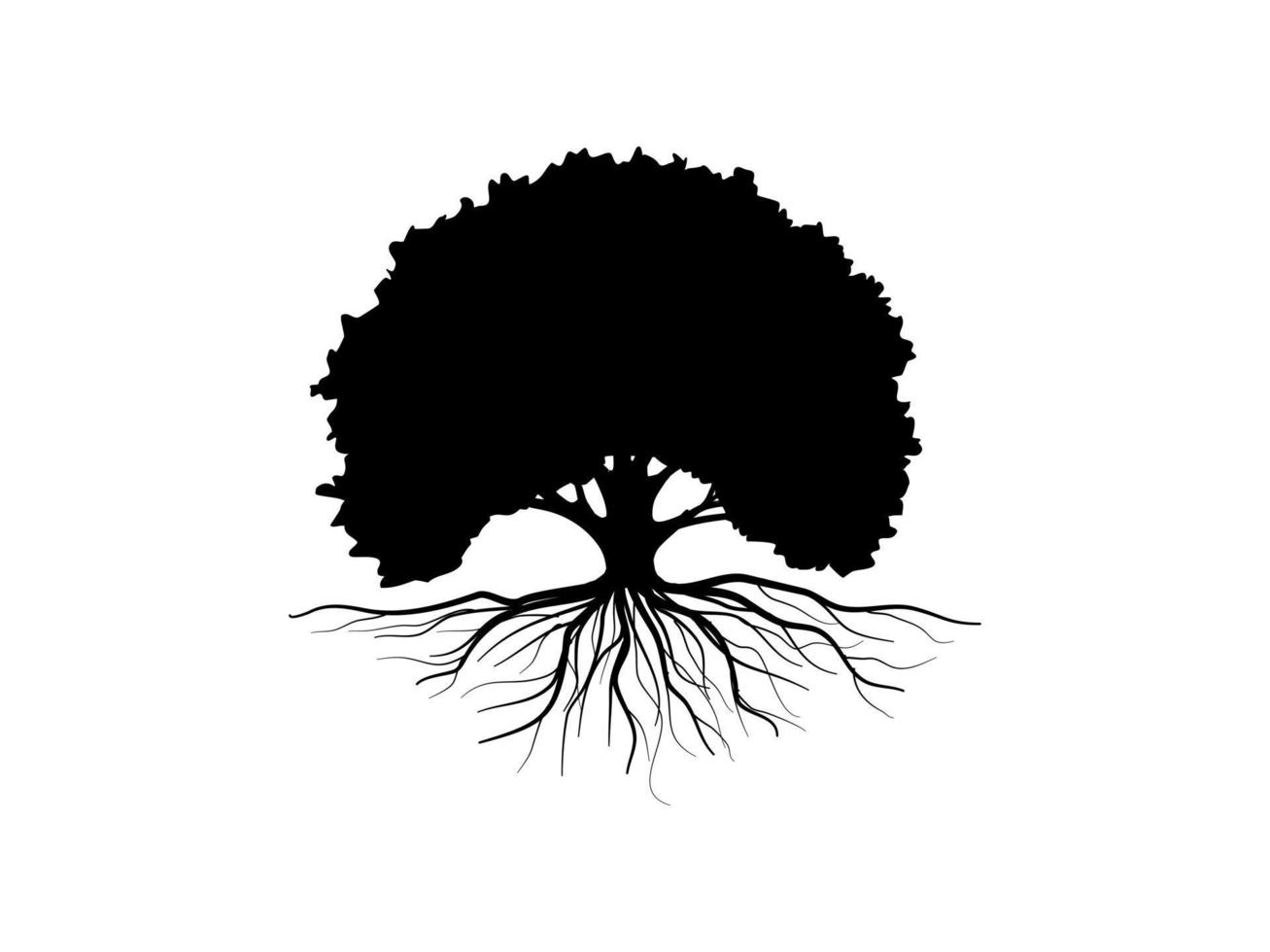 Black Trees and root with leaves look beautiful and refreshing. Tree and roots LOGO style. vector