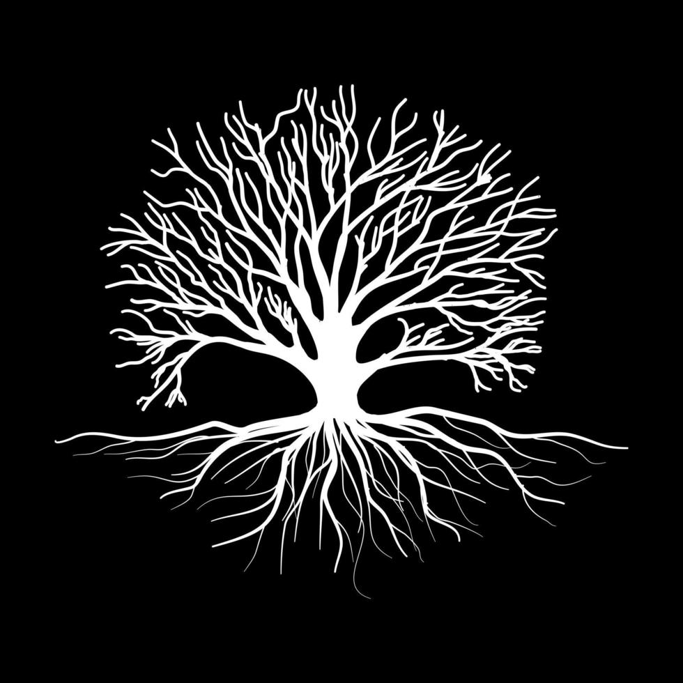 White Trees and root with leaves look beautiful and refreshing. Tree and roots LOGO style. vector