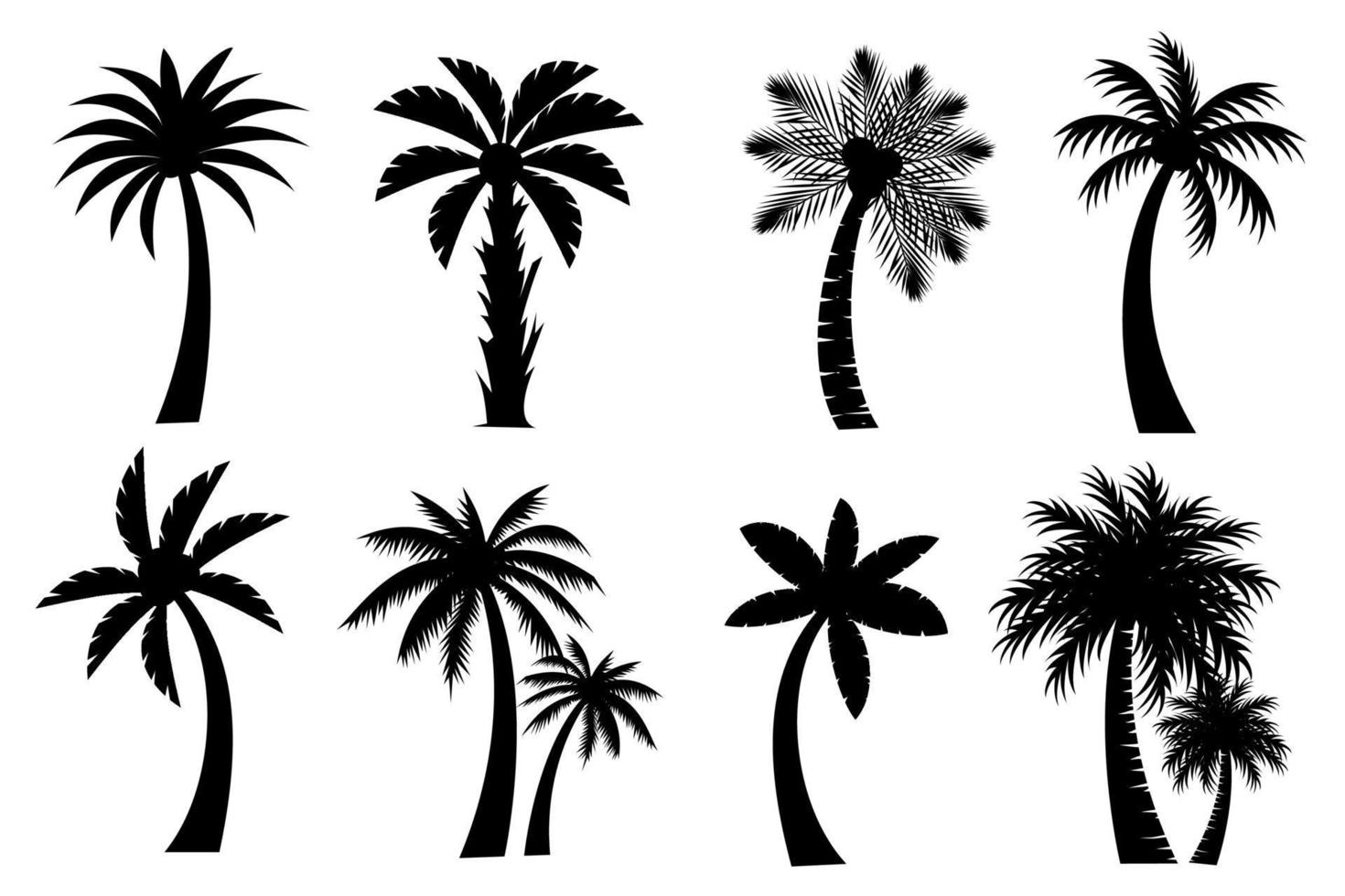 colección de negro Coco o palma arboles icono. lata ser usado a ilustrar ninguna naturaleza o sano estilo de vida tema. vector