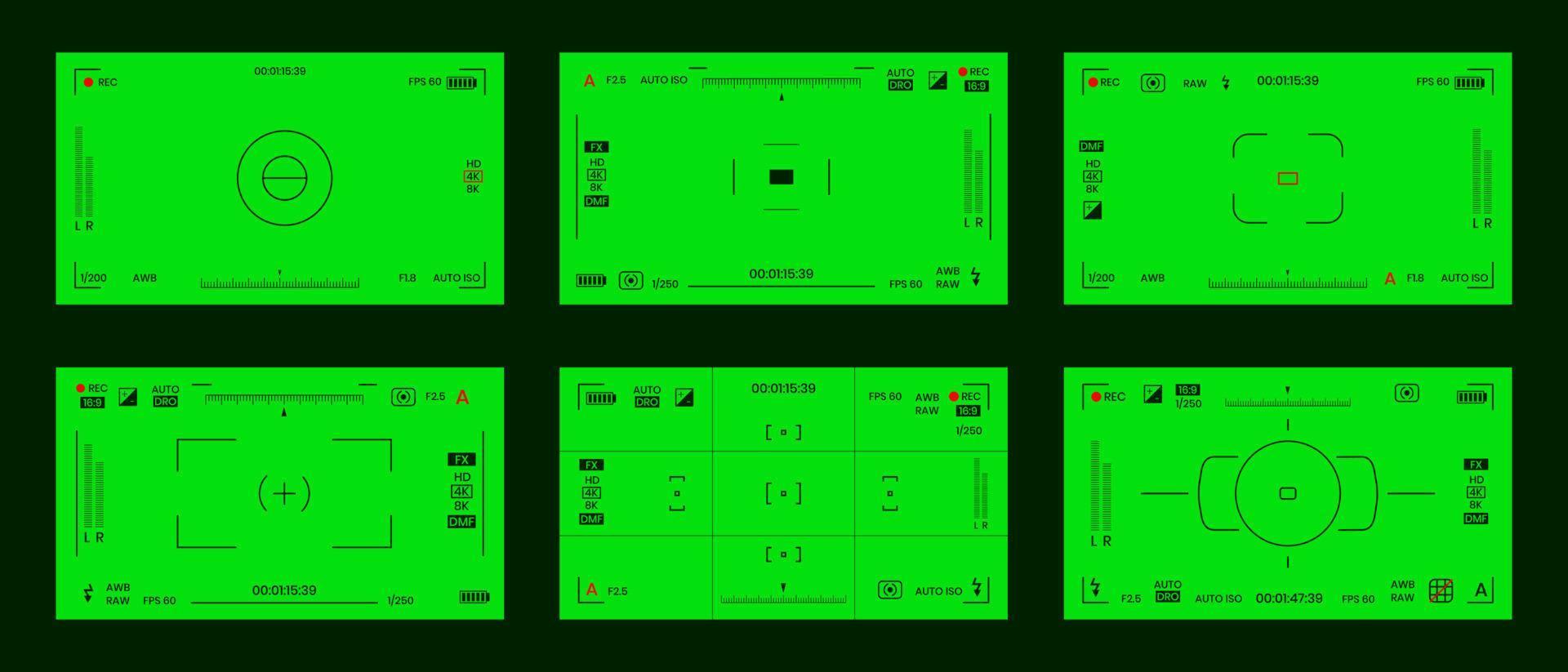 Green colored chroma key camera rec frame viewfinder overlay background screen flat style design vector illustration.