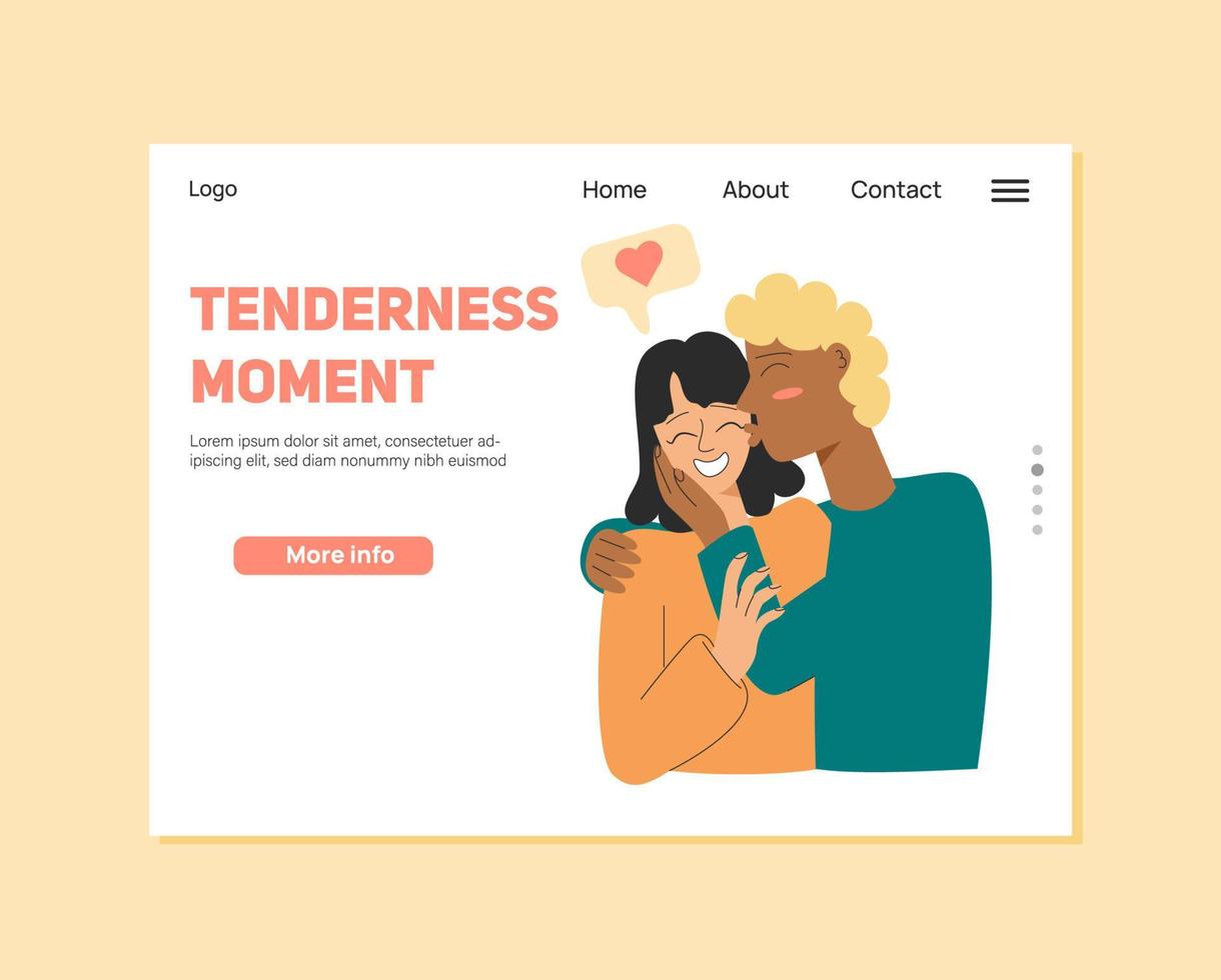 Landing page design with love concept. Man kisses girl in cheek vector