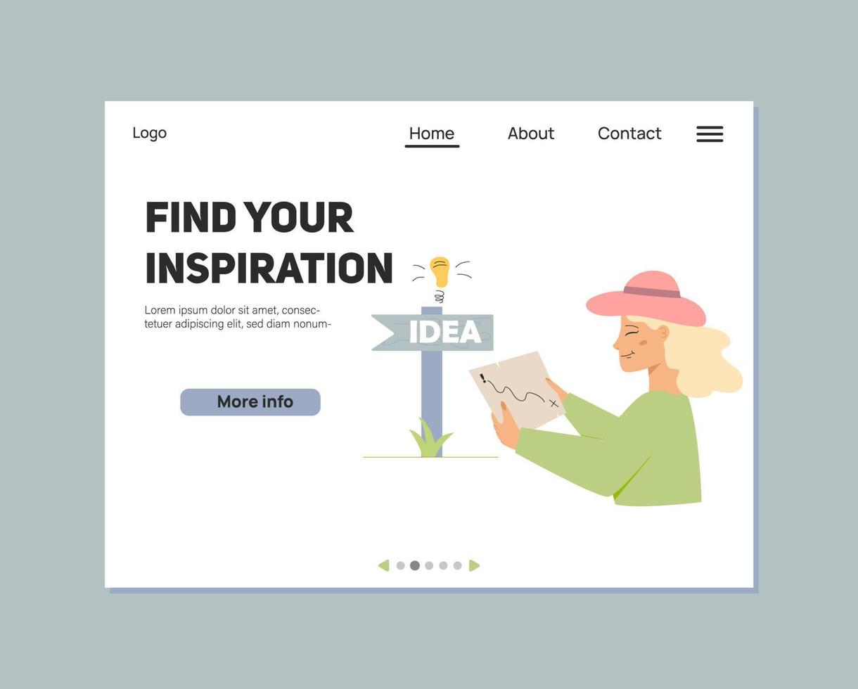 Landing page design with seaching idea concept. Girl with map vector