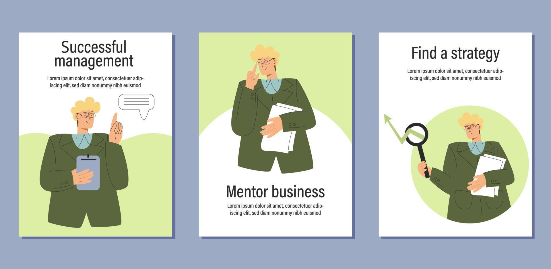 Set of vector posters with business concept Web banner with man