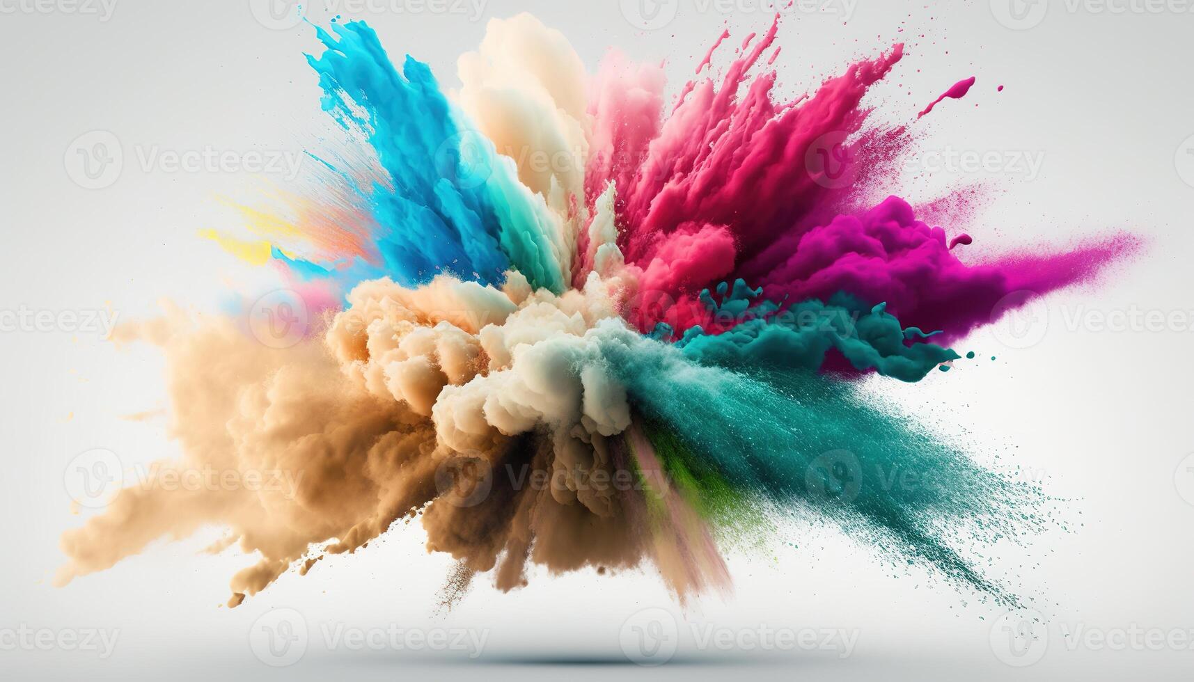 , Flowing isolated colorful sand and powder with splashes. Bright banner, 3D effect, modern macro realistic abstract background illustration, white background. photo