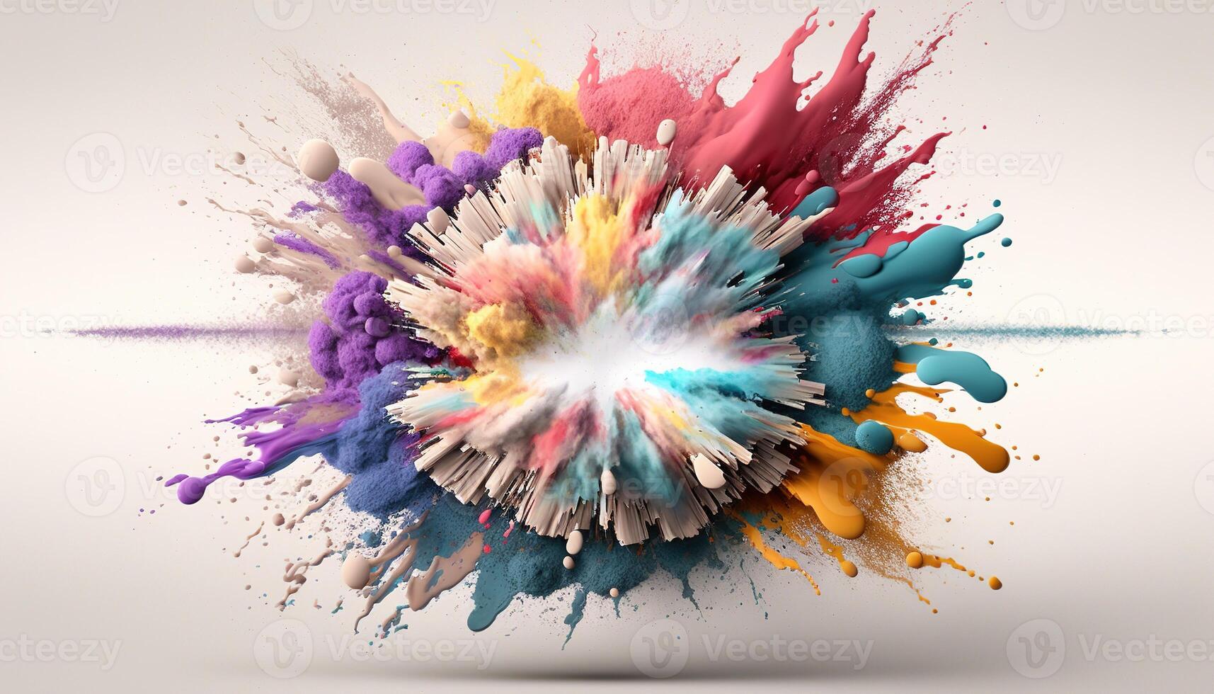 , Flowing isolated colorful sand and powder with splashes. Bright banner, 3D effect, modern macro realistic abstract background illustration, white background. photo