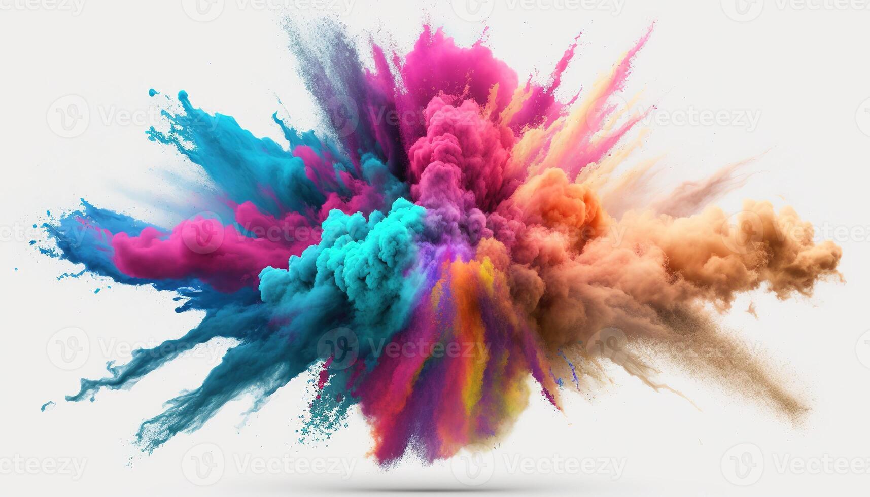 , Flowing isolated colorful sand and powder with splashes. Bright banner, 3D effect, modern macro realistic abstract background illustration, white background. photo