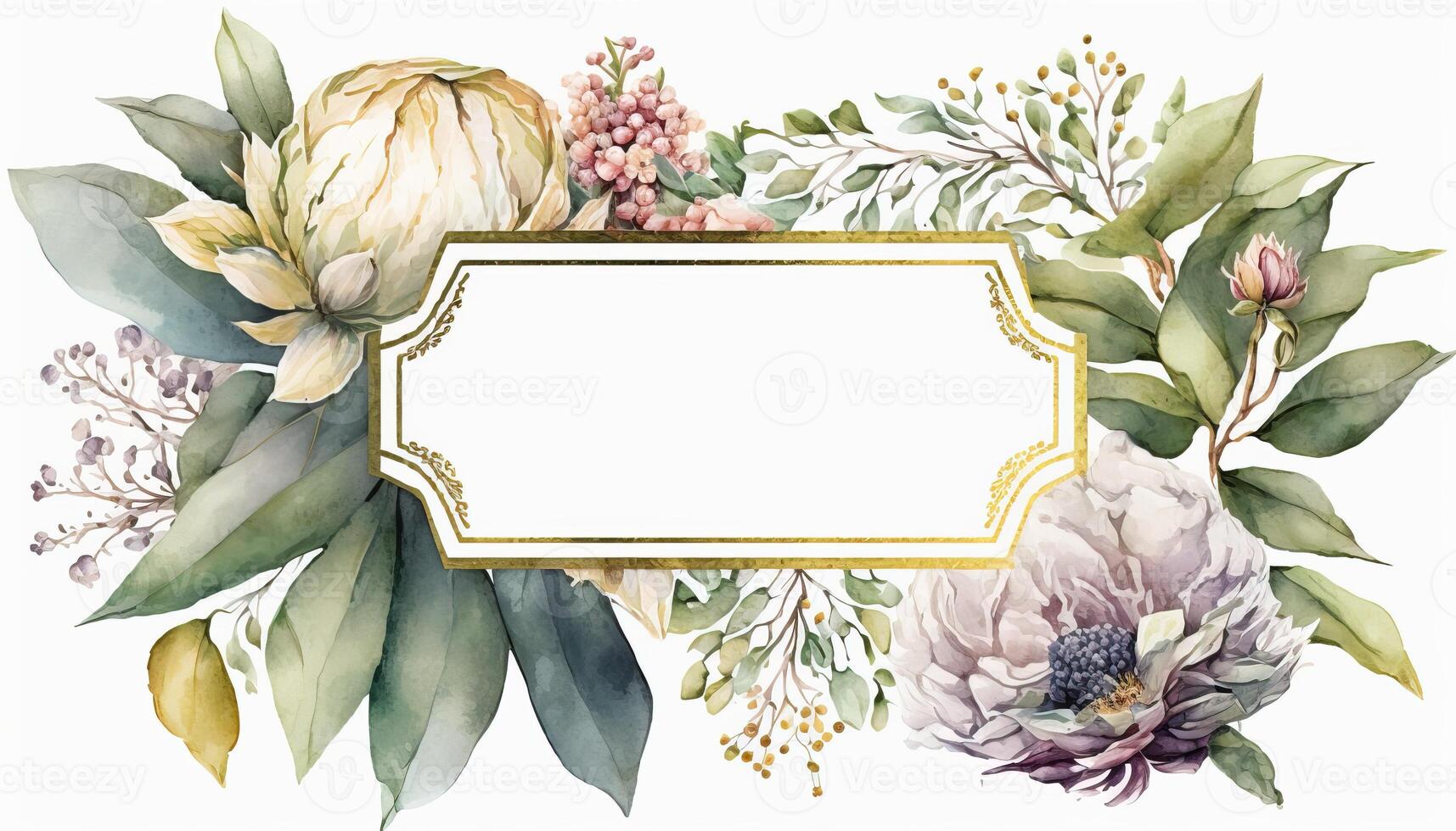 generativo ai, acuarela marco con primavera flores, mano dibujado Arte estilo con sitio para texto. saludo, cumpleaños y otro día festivo, Boda invitación concepto foto