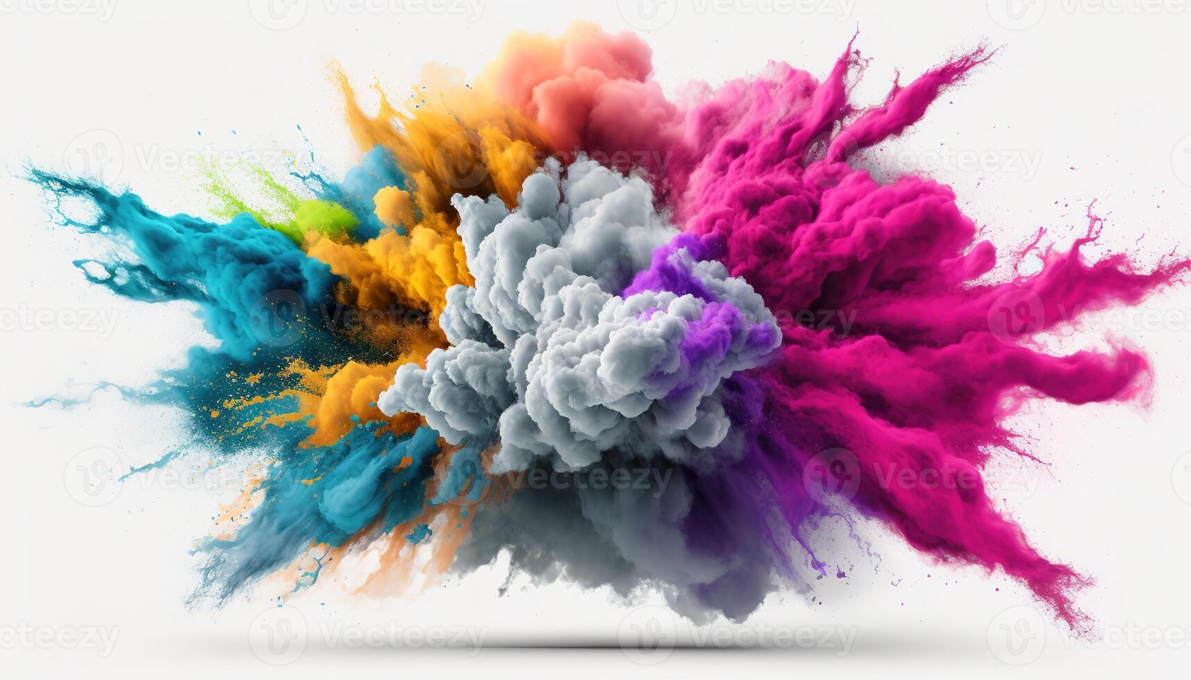 , Flowing isolated colorful sand and powder with splashes. Bright banner, 3D effect, modern macro realistic abstract background illustration, white background. photo