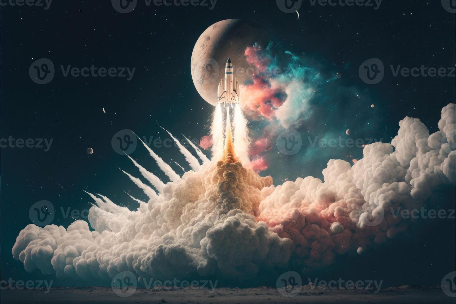 Launching a space rocket to the moon. photo