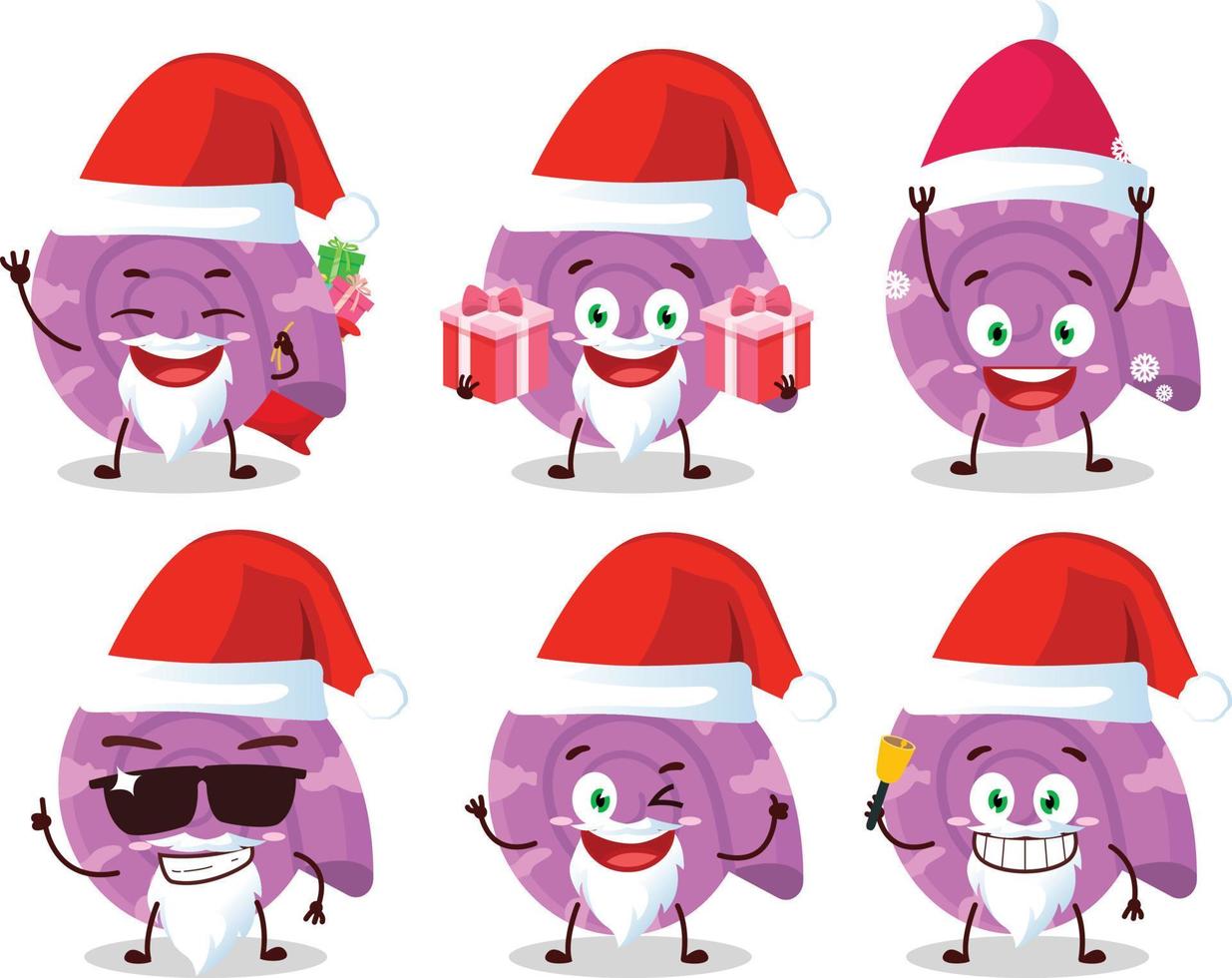 Papa Noel claus emoticones con púrpura almeja dibujos animados personaje vector