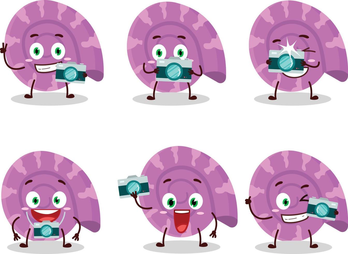 Photographer profession emoticon with purple clam cartoon character vector