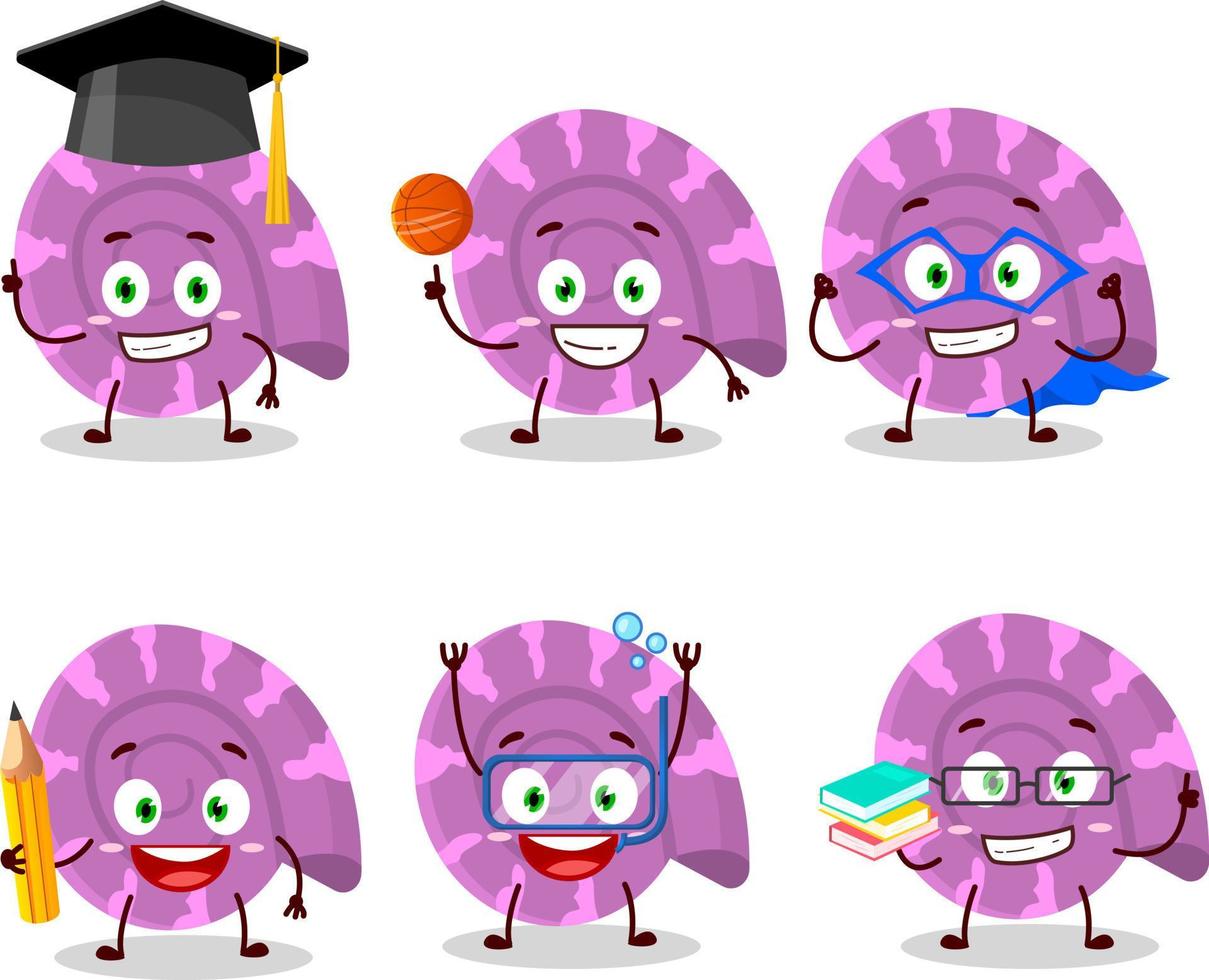 School student of purple clam cartoon character with various expressions vector