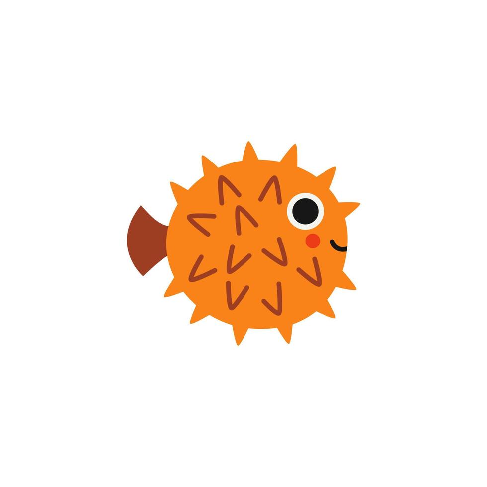 Vector illustration of cartoon puffer fish isolated on white background.
