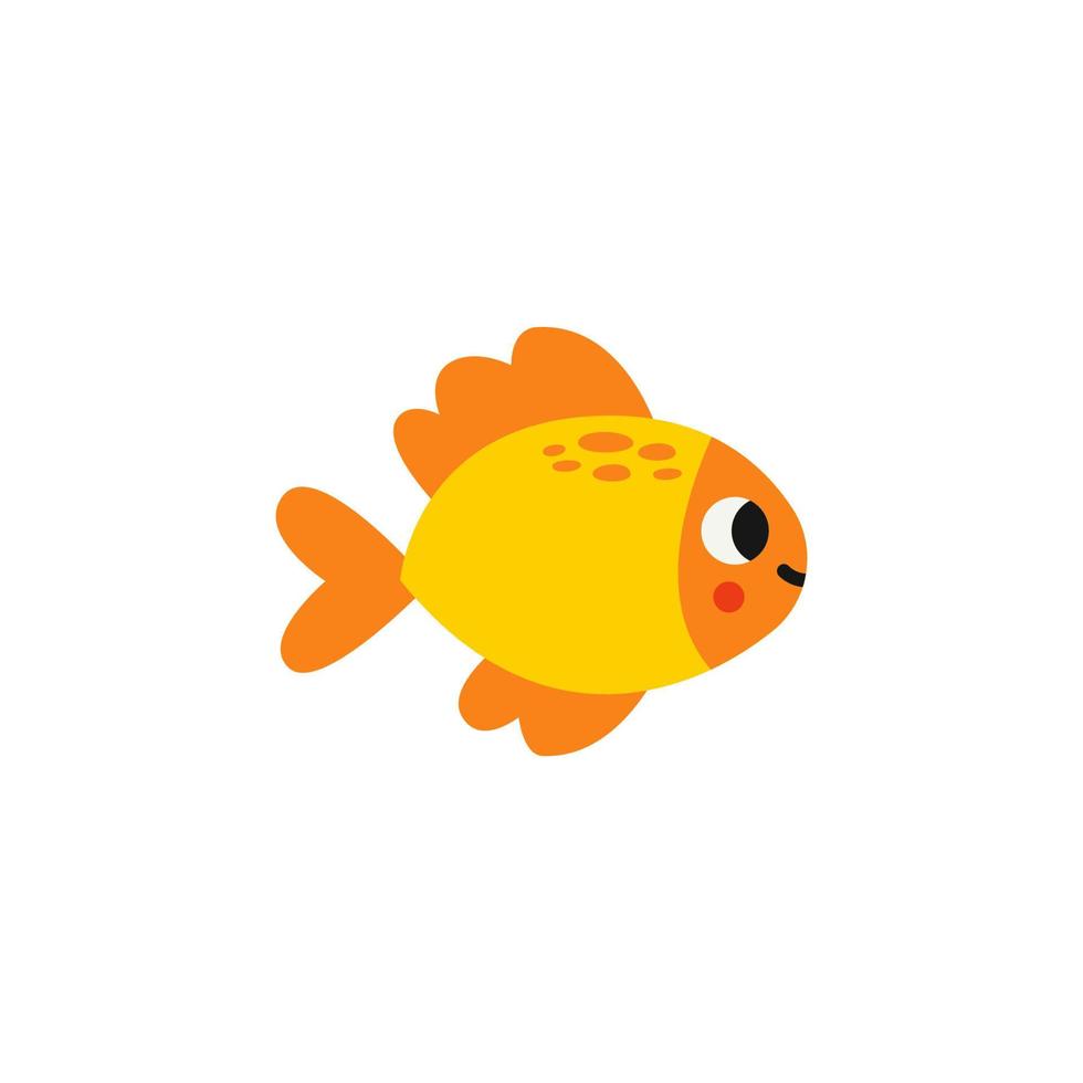 Vector illustration of cartoon yellow fish isolated on white background.