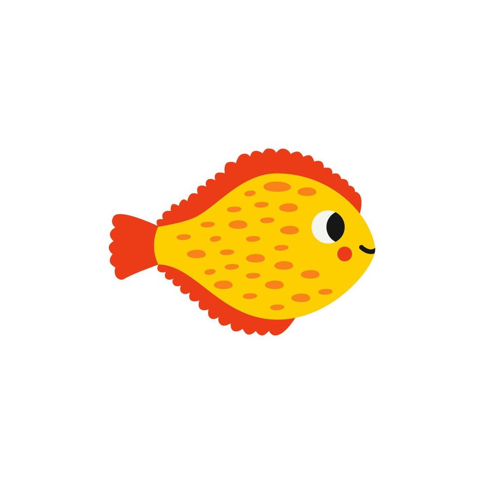 Vector illustration of cartoon plaice isolated on white background.