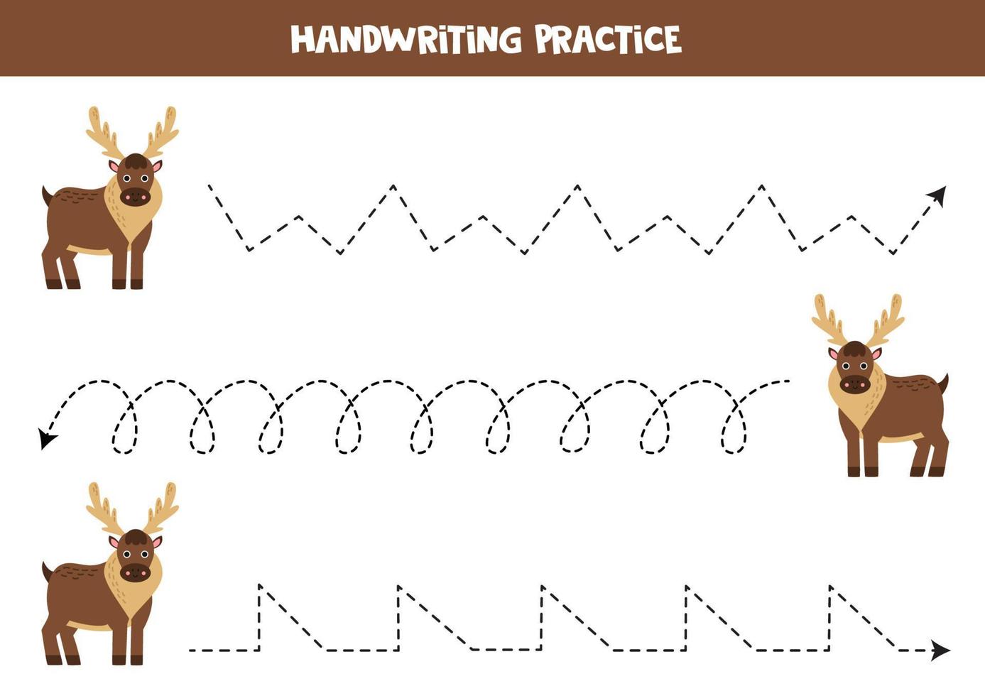 Tracing lines for kids. Cartoon reindeer or moose. vector