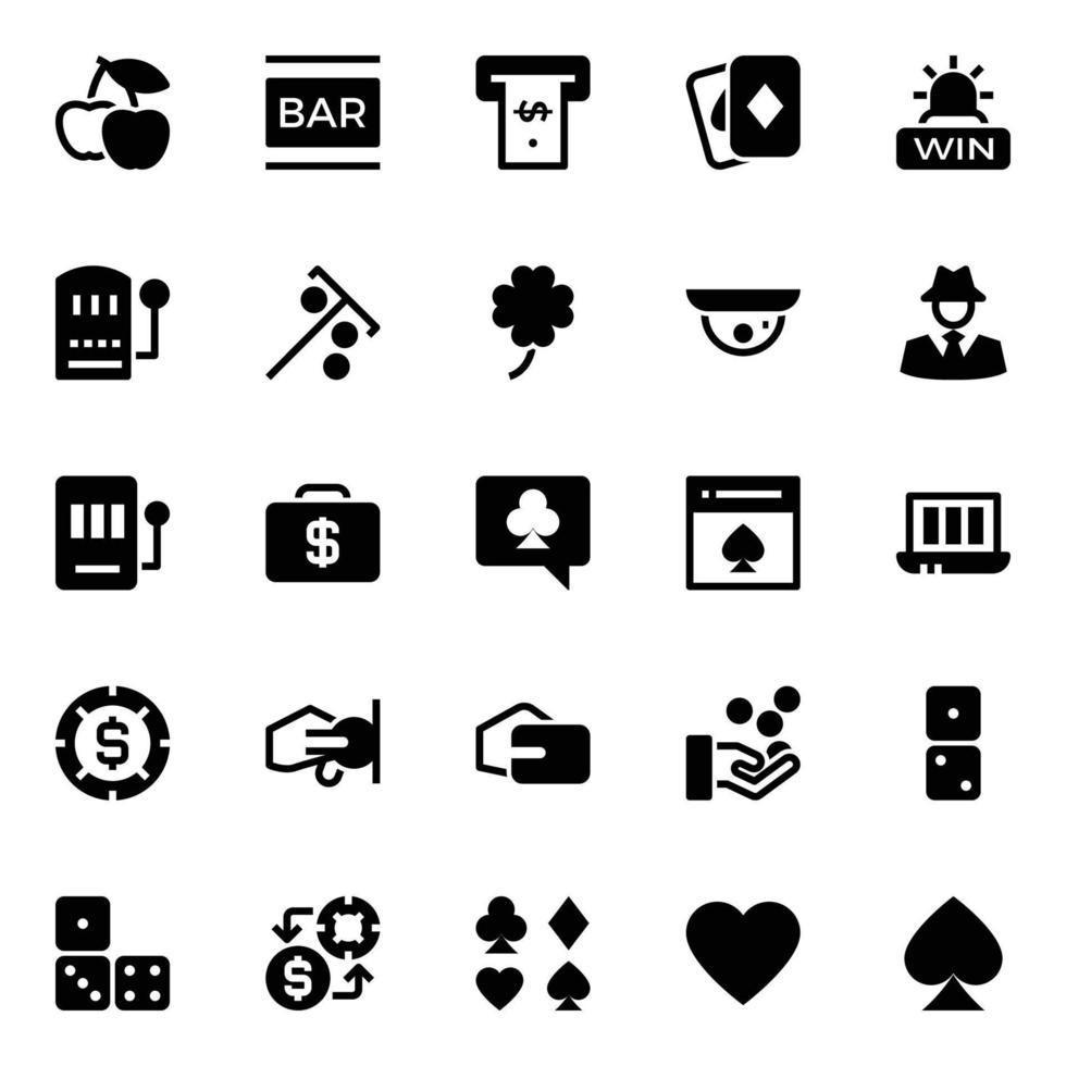 Glyph icons for Gambling. vector