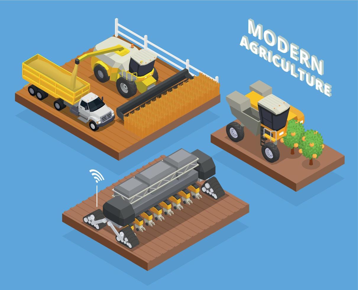 Agricultural Vehicles Isometric Composition vector