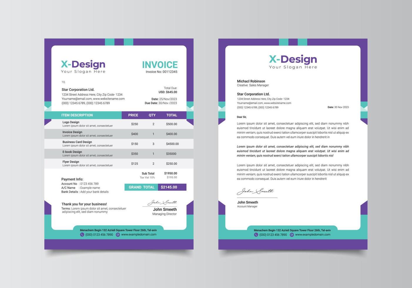 Corporate business letterhead and invoice template, Business Branding identity design template vector