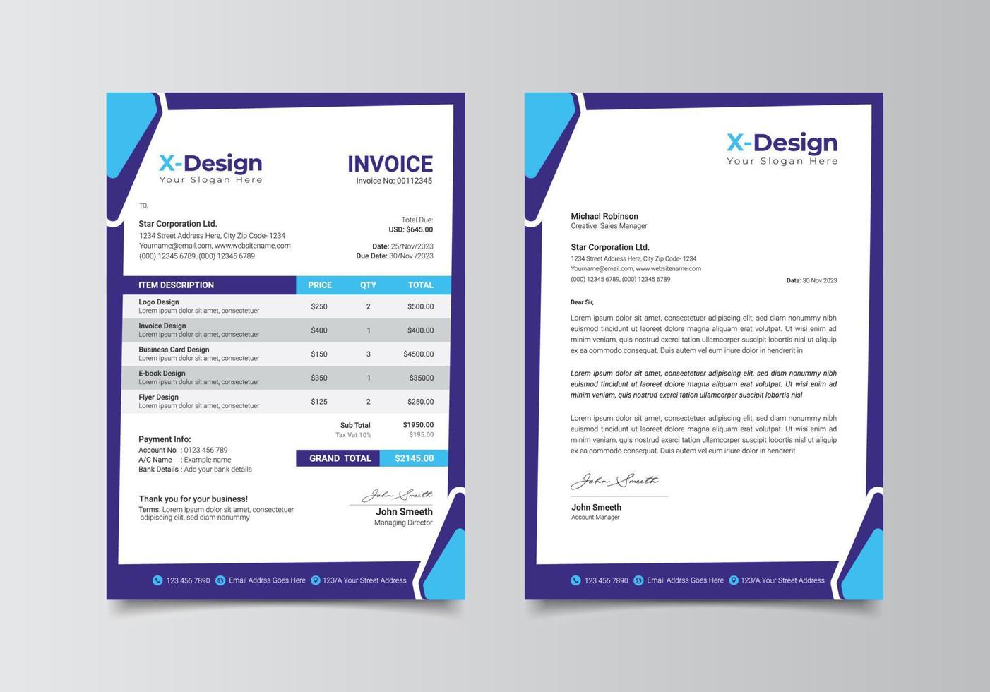 Corporate business letterhead and invoice template, Business Branding identity design template vector