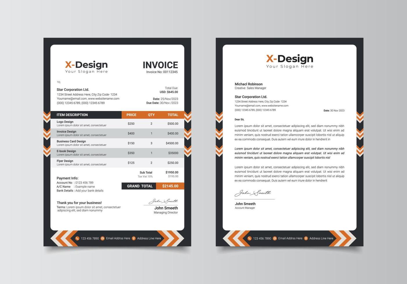 Corporate business letterhead and invoice template, Business Branding identity design template vector