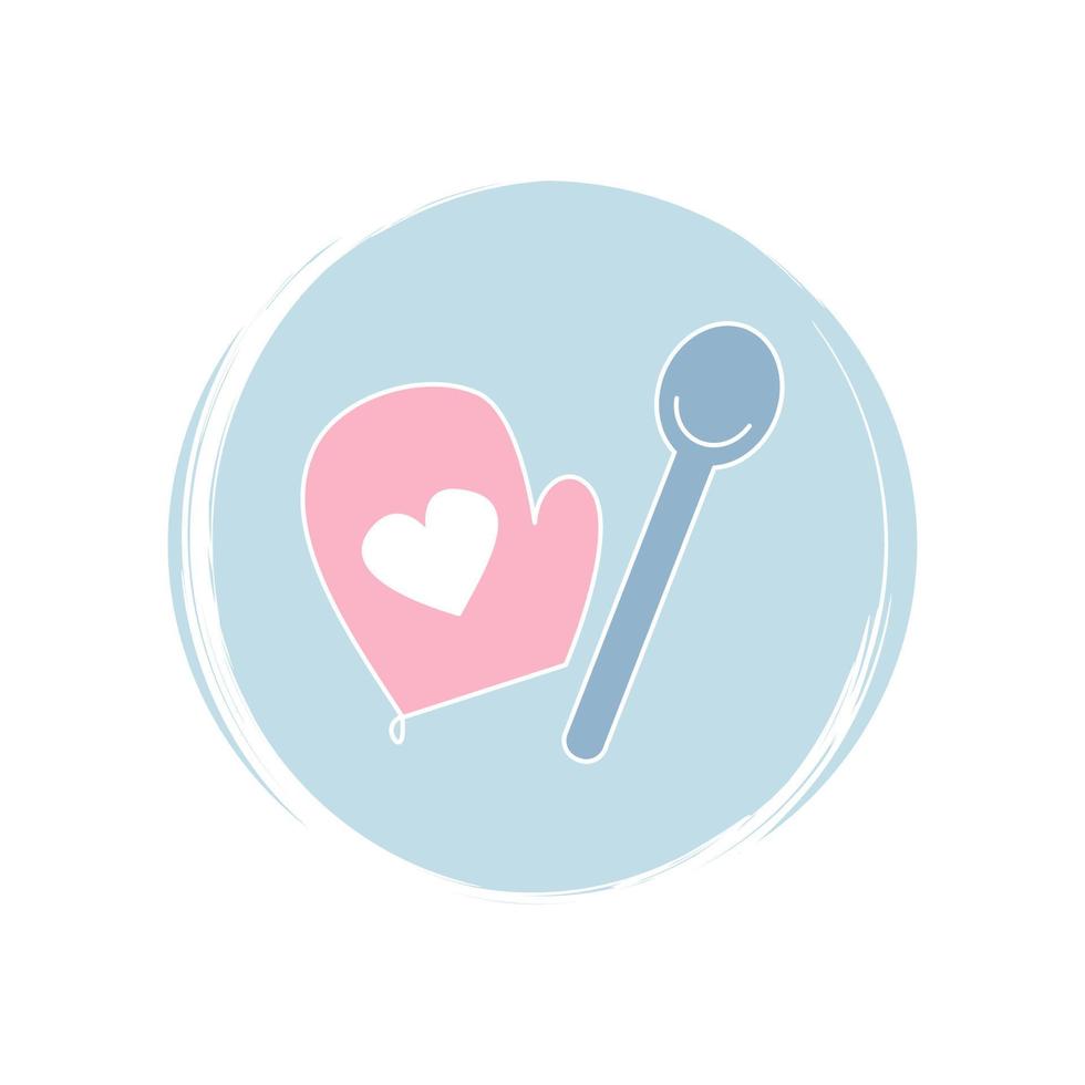 Spoon kitchen tool and glove icon logo vector illustration on circle with brush texture for social media story highlight