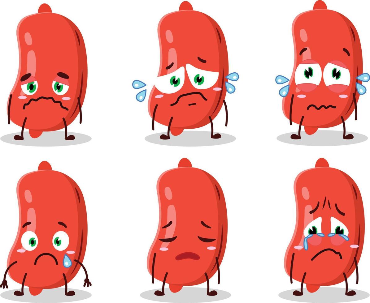 Sausage in cartoon character with sad expression vector